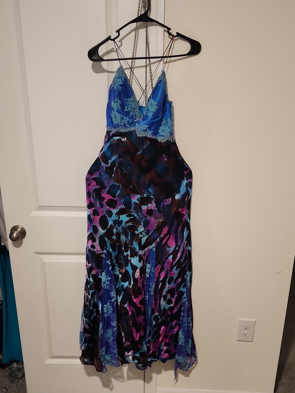 Blue and Purple Lace-Trim Maxi Slip Dress